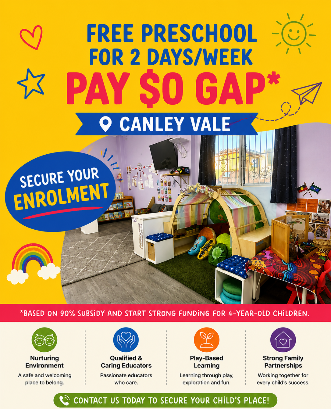 Free preschool 2 days per week — pay $0 gap. Enrol today at ACDMA Childcare & Preschool.
